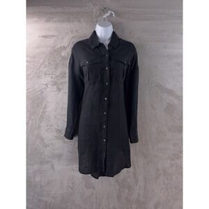 James Perse Shirt Dress Womens Size 1 Black Linen Button Front Long Sleeve